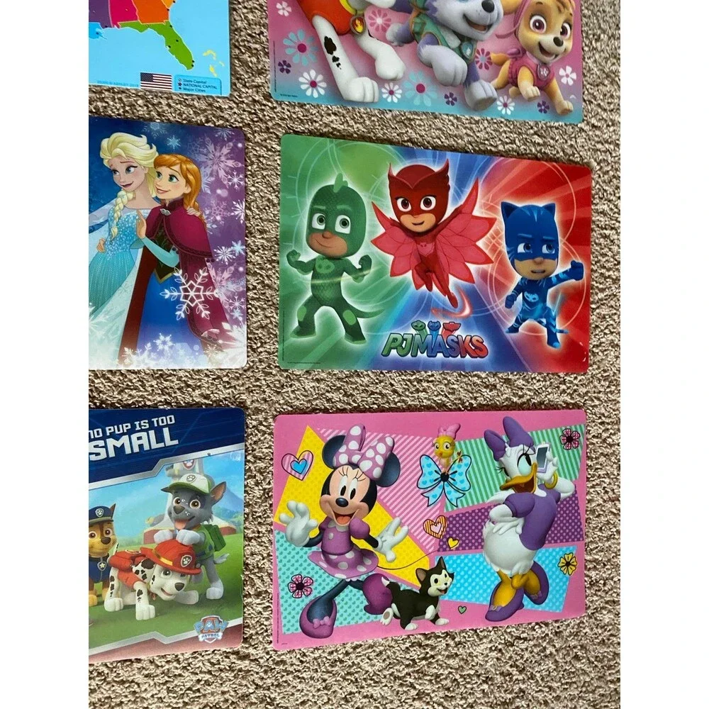 Lot of 8 Kids Educational & Character Placemats Tot Talk USA World Map Disney